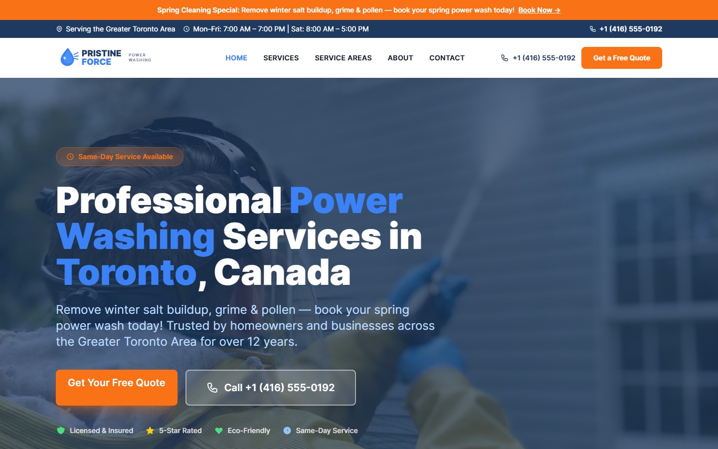 PristineForce Power Washing website