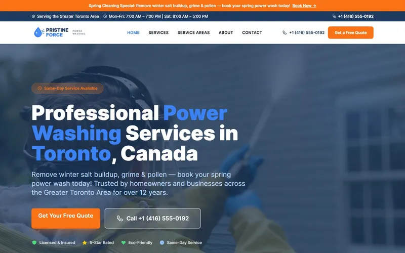 PristineForce Power Washing website